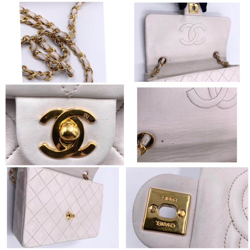Authentic CHANEL Classic Lambskin Chain Mini Square Flap Bag White/ GHW - Picture 9 of 17